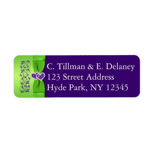 PRINTED RIBBON Purple, Green Wedding Address Label