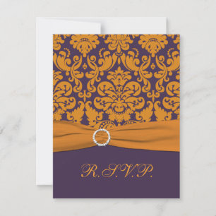 PRINTED RIBBON Purple, Orange Damask RSVP Card