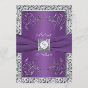 PRINTED RIBBON Purple Silver Wedding Invitation