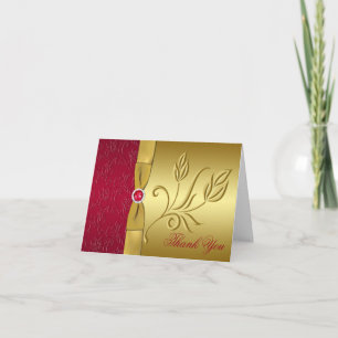 PRINTED RIBBON Red, Gold Floral Thank You Card