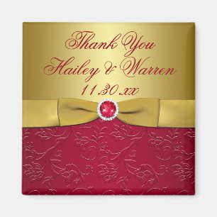 PRINTED RIBBON Red, Gold Floral Wedding Favour Magnet