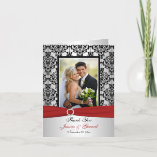 PRINTED RIBBON Red Grey Black Photo Thank You Card