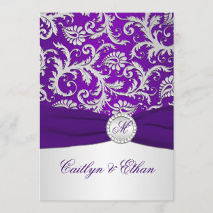 PRINTED RIBBON Royal Purple and Silver Damask Invitation