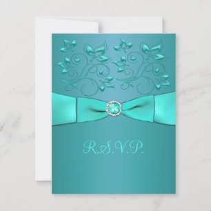 PRINTED RIBBON Teal, Aqua Floral II Reply Card