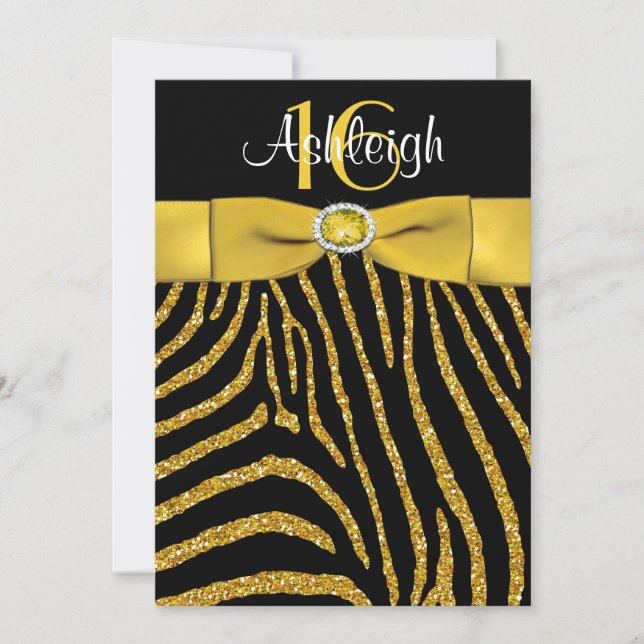 PRINTED RIBBON Zebra 16th Birthday Invitation (Front)