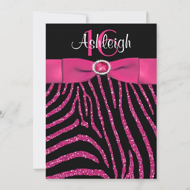 PRINTED RIBBON Zebra 16th Birthday Invitation (Front)