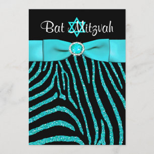 PRINTED RIBBON Zebra Glitter Bat Mitzvah Invite 3