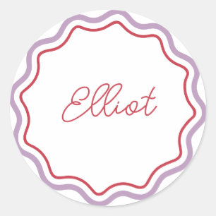 Printed Round Stickers Personalised, Curvy Waves
