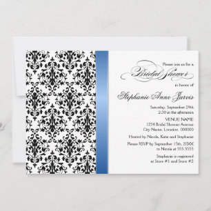 Printed Royal Blue Ribbon Damask Bridal Shower Invitation