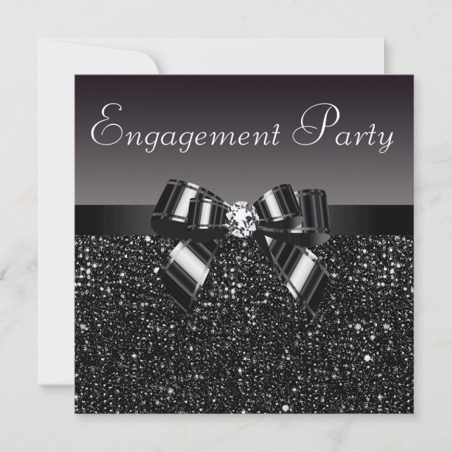 Printed Sequins, Bow & Diamond Engagement Party Invitation (Front)