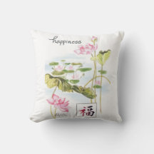 Printed Single Word Happiness With Water Lillies