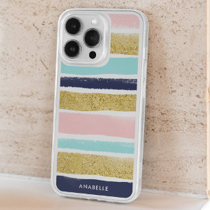 Printed Watercolor and Gold Stripes Personalized