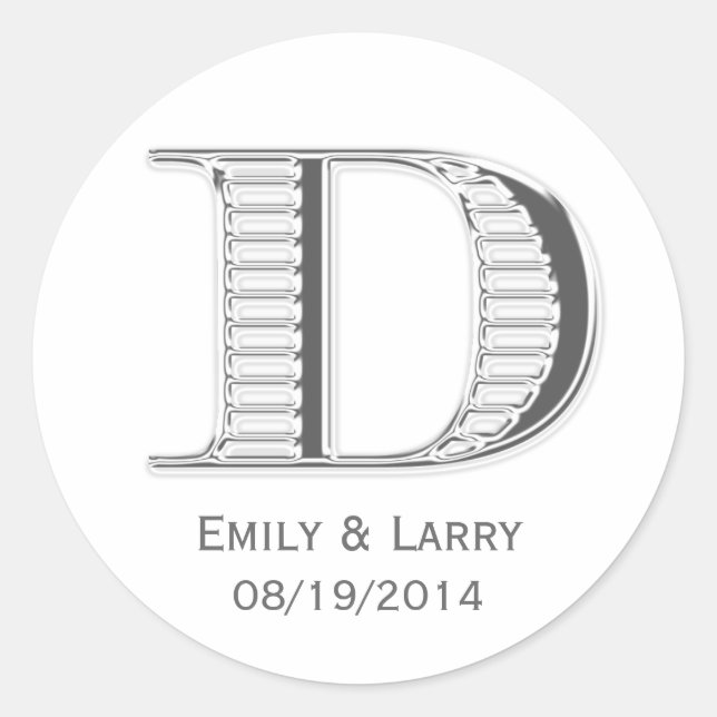 Printed white chrome monogram D wedding favour Classic Round Sticker (Front)