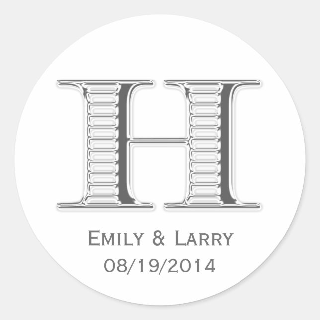 Printed white chrome monogram H wedding favour Classic Round Sticker (Front)