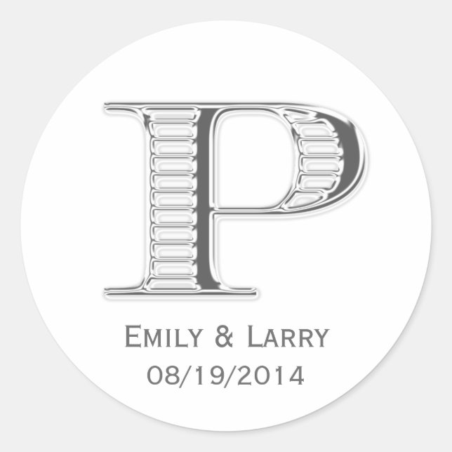 Printed white chrome monogram P wedding favour Classic Round Sticker (Front)