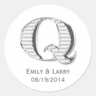 Printed white chrome monogram Q wedding favour Classic Round Sticker
