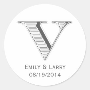Printed white chrome monogram V wedding favour Classic Round Sticker