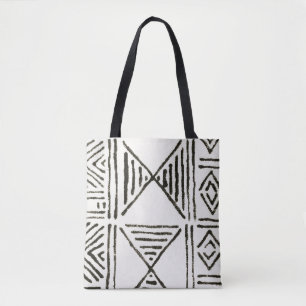 Printed White Mud Cloth Tote Bag