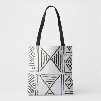 Printed White Mud Cloth Tote Bag