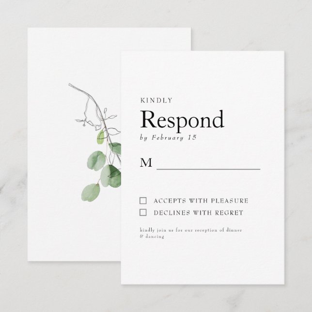Printemps Botanique Blanc Mariage RSVP (Devant / Derrière)