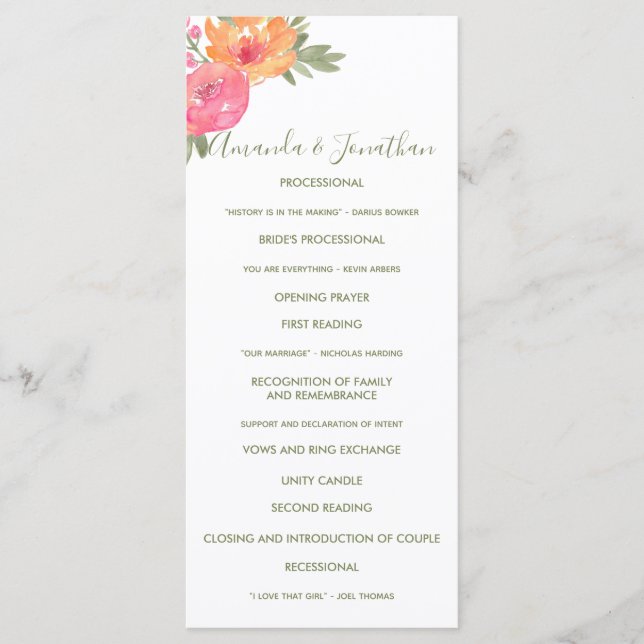 Printemps de mariage aquarelle fleurs Programme de (Devant)