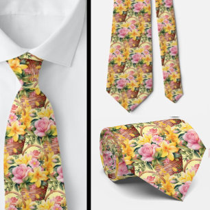 Printemps été Cravate rose et jaune