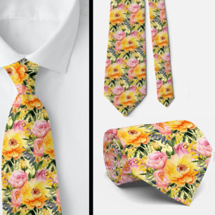 Printemps été Cravate rose et jaune