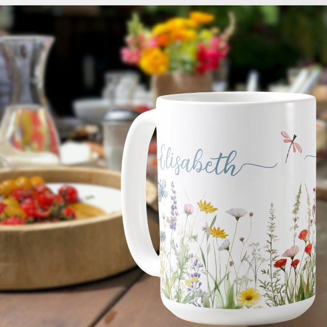 Printemps Été Fleur sauvage Nom du script Mug (Créateur téléchargé)