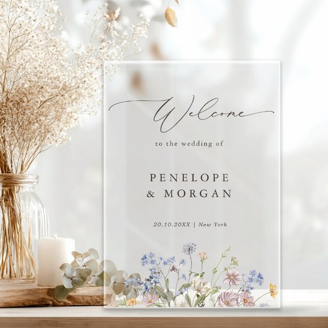 Printemps Fleur sauvage Meadow Garden Mariage Bien (Spring Wildflower Meadow Garden Wedding Welcome Acrylic Sign)