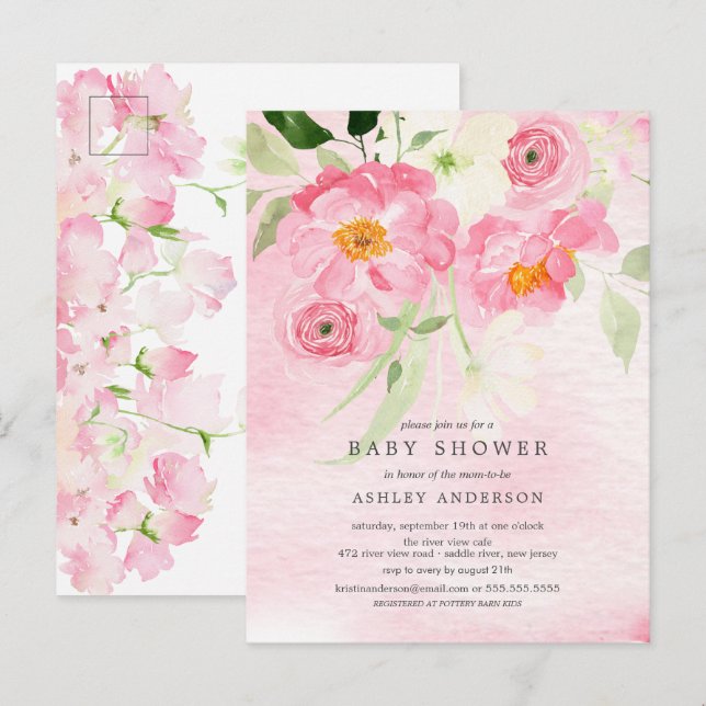 Printemps fleurit Floral Baby shower Invitation (Devant / Derrière)