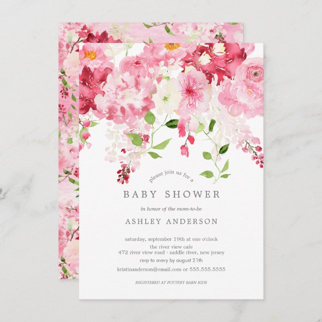 Printemps fleurit Floral Baby shower Invitation (Devant / Derrière)