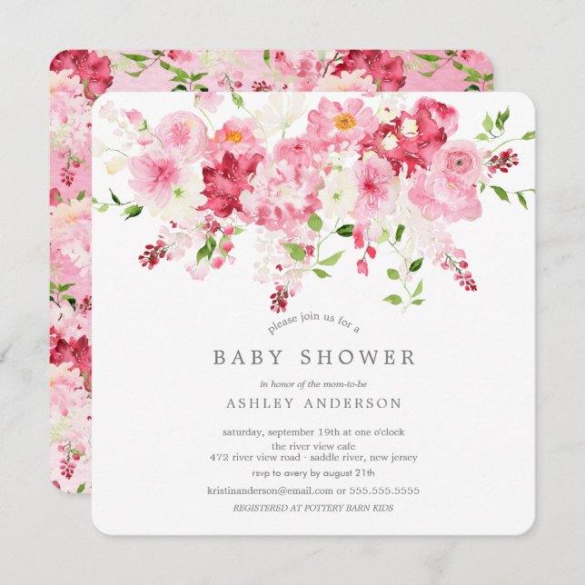 Printemps fleurit Floral Baby shower Invitation (Devant / Derrière)