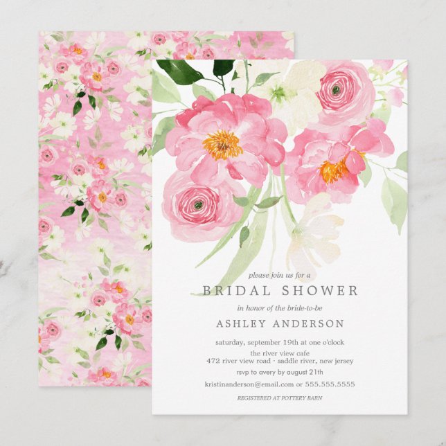 Printemps fleurit Floral nuptiale Invitation de do (Devant / Derrière)