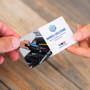 Printer Repair Business Simple White Photo Business Card