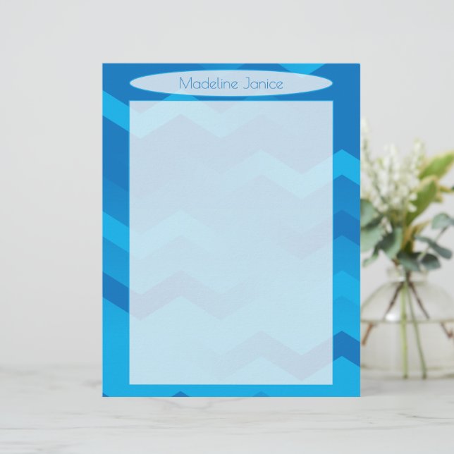 Printer-Sized Blue Chevron Stationery (Standing Front)