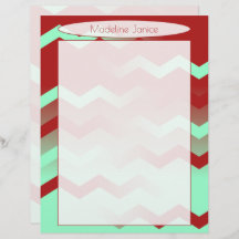 Printer-Sized Maroon and Aqua Chevron Stationery