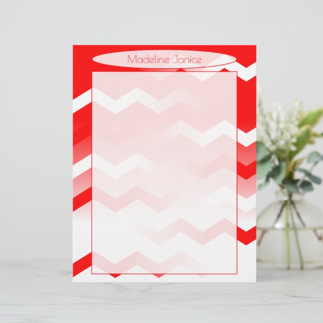 Printer-Sized Red and White Chevron Stationery (Standing Front)