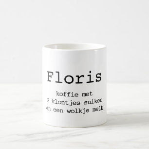 Prints instructions with name and coffee mug