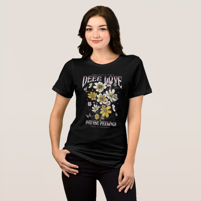 prints style phrases with flowers highlighted Tri-Blend shirt (Front Full)