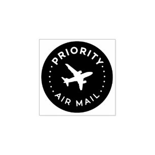 PRIORITY VIA AIR MAIL Airplane airplane Rubber Sta Stamp