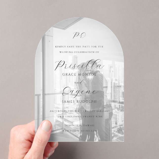 Priscilla Classic Wedding Save the Date Acrylic Invitations (Insitu (Handheld))