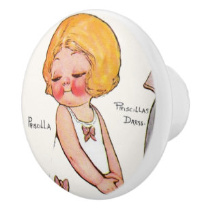 Priscilla's Dolly Dingle Vintage Decopauge Art Ceramic Knob