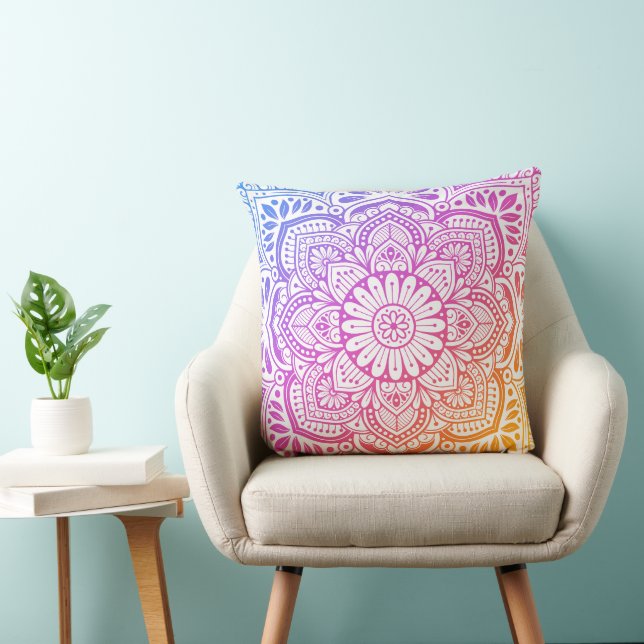 Prism Flower Mandala Throw Pillow (Chair)