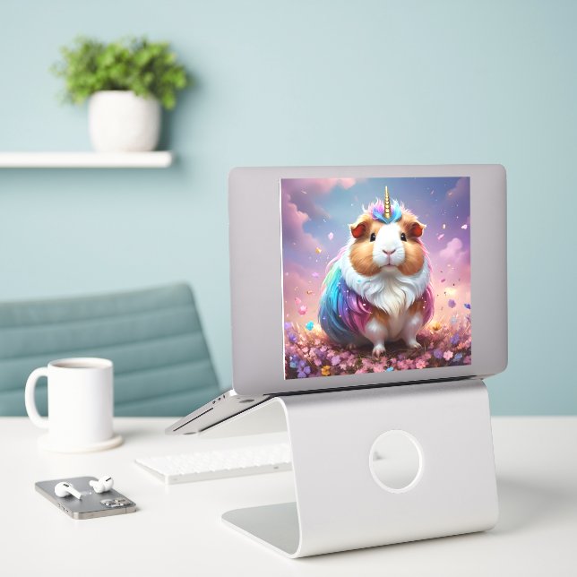 Prism Pigtail: The Radiant Unicorn Guinea Pig, (Laptop On Desk)