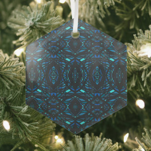 Prismatic Blue Black Abstract Acrylic Art Glass Ornament