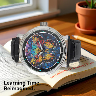 Prismatic Flight" - Stained Glass Butterfly Watch