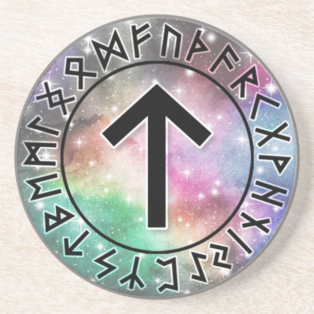 Prismatic Galaxy Rune Circle [17. Tiwaz] Coaster (Front)