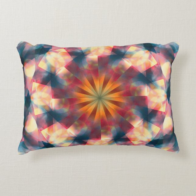 Prismatic Kaleidoscopic Psychedelic Mandala Accent Pillow (Front)