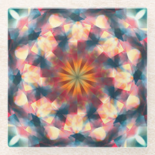 Prismatic Kaleidoscopic Psychedelic Mandala Glass Coaster