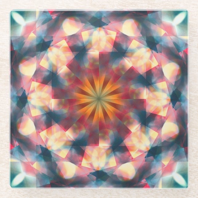 Prismatic Kaleidoscopic Psychedelic Mandala Glass Coaster (Front)